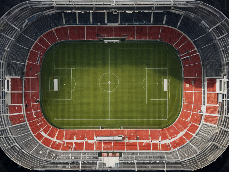 体育场内正在进行比赛的俯视画面，包含球场与看台