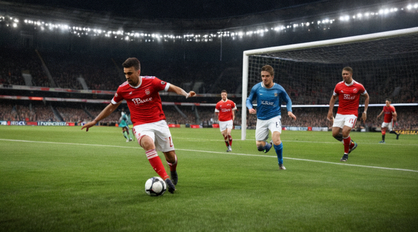 足球比赛中球员争抢球权的即时比分画面